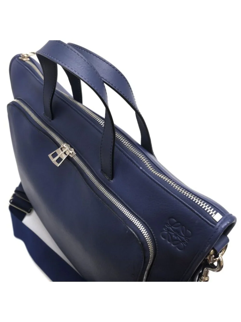 Loewe Briefcase Business Leather Navy 358.29 New Toledo Wide New Anagram